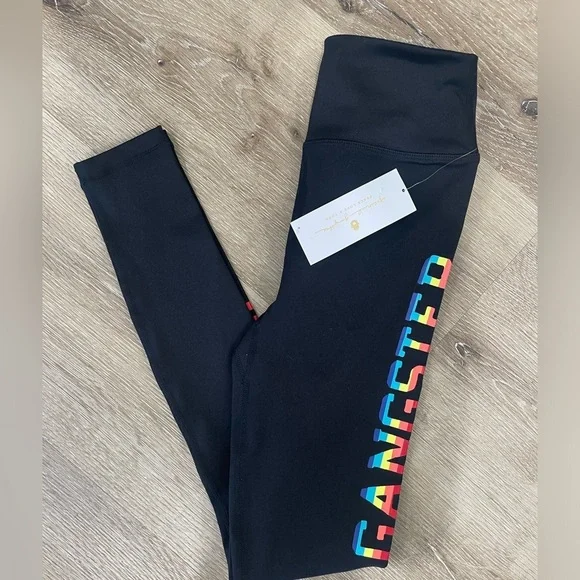 NWT Spiritual Gangster Black Rainbow High Rise Leggings with Colorful Logo - Picture 4 of 8
